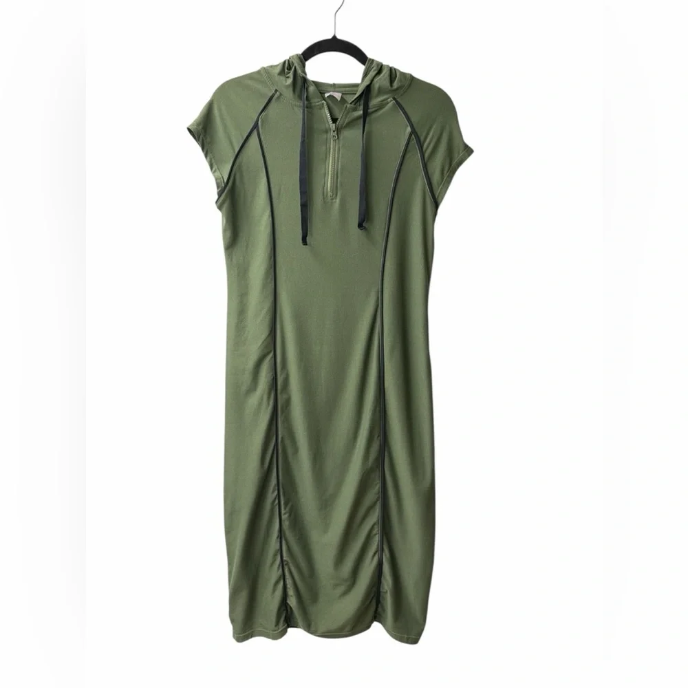 No Boundaries Olive Green Half-Zip Hooded Midi Dress-Juniors L (11–13)| Like New